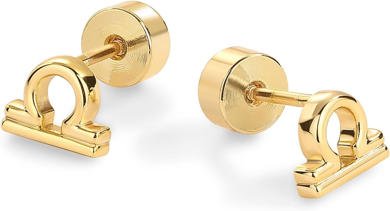 image:imagePAVOI 14K Gold Plated 925 Sterling Silver Posts Zodiac Sign Flat Back Earring Studs Birthday Gift for Women Astrology Earring PairLibra