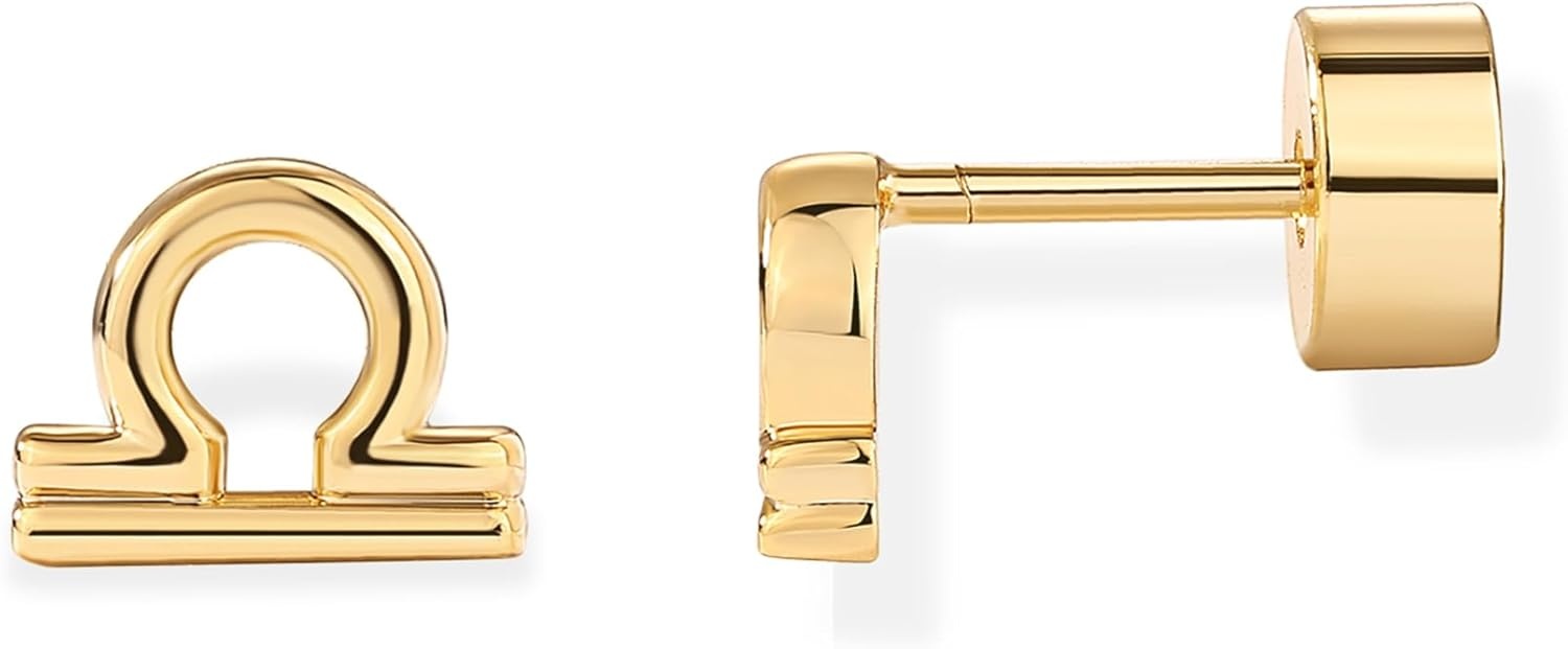 image:imagePAVOI 14K Gold Plated 925 Sterling Silver Posts Zodiac Sign Flat Back Earring Studs Birthday Gift for Women Astrology Earring PairLibra