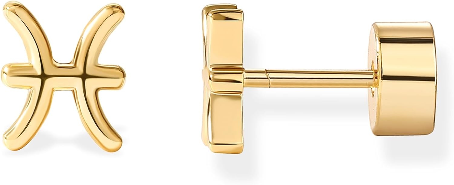 image:imagePAVOI 14K Gold Plated 925 Sterling Silver Posts Zodiac Sign Flat Back Earring Studs Birthday Gift for Women Astrology Earring PairPisces