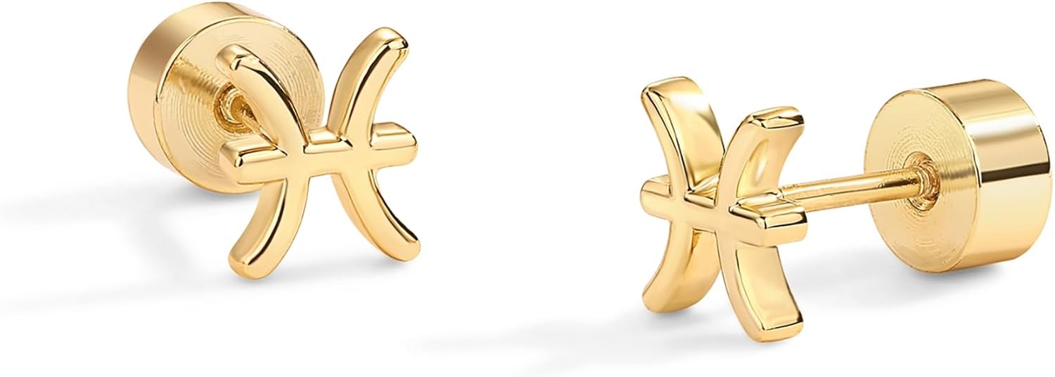 image:imagePAVOI 14K Gold Plated 925 Sterling Silver Posts Zodiac Sign Flat Back Earring Studs Birthday Gift for Women Astrology Earring PairPisces