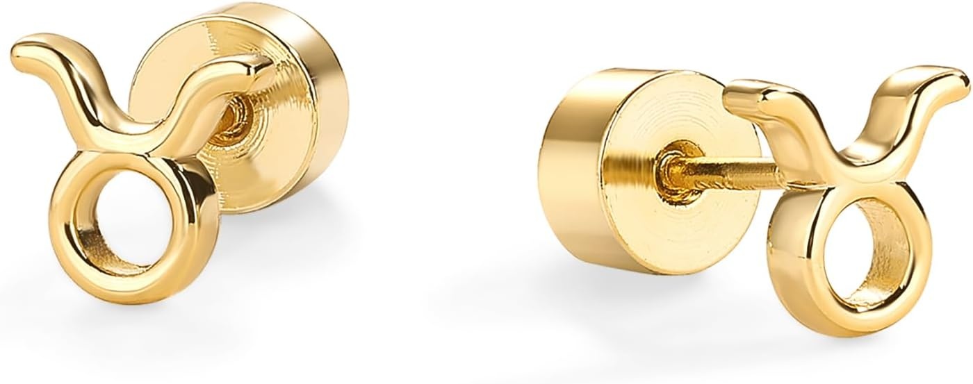 image:imagePAVOI 14K Gold Plated 925 Sterling Silver Posts Zodiac Sign Flat Back Earring Studs Birthday Gift for Women Astrology Earring PairTaurus