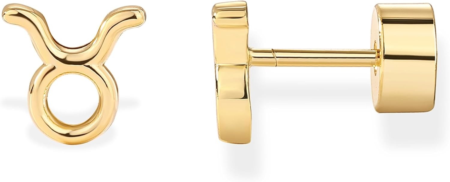 image:imagePAVOI 14K Gold Plated 925 Sterling Silver Posts Zodiac Sign Flat Back Earring Studs Birthday Gift for Women Astrology Earring PairTaurus