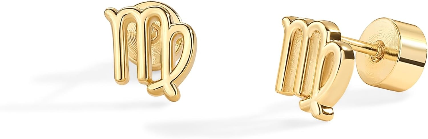 image:imagePAVOI 14K Gold Plated 925 Sterling Silver Posts Zodiac Sign Flat Back Earring Studs Birthday Gift for Women Astrology Earring PairVirgo