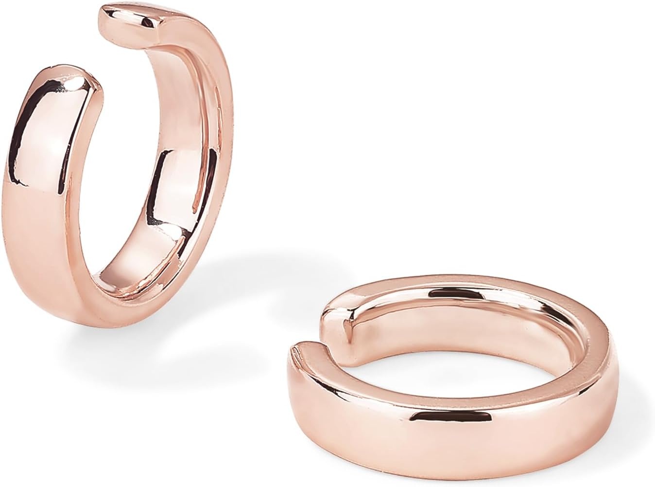 image:imagePAVOI 14K Gold Plated 925 Sterling Silver Round Huggie Ear Cuff Earrings for Women Clip On Cartilage Cuff EarringsRose Gold