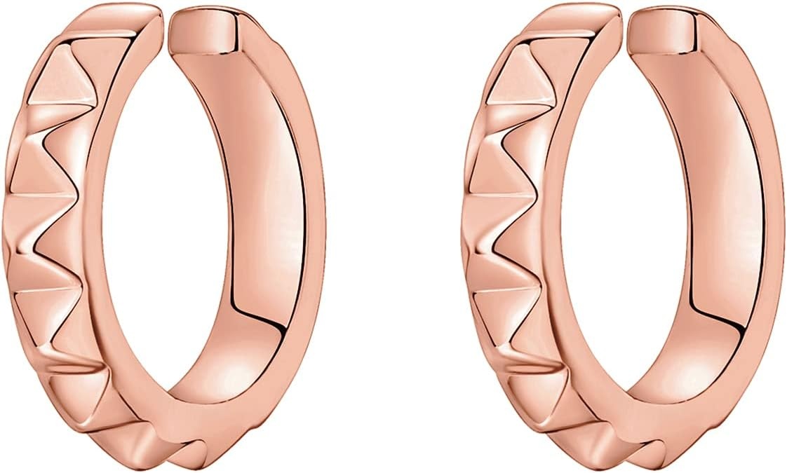 image:imagePAVOI 14K Gold Plated 925 Sterling Silver Round Huggie Ear Cuff Earrings for Women Clip On Cartilage Cuff EarringsRose Gold