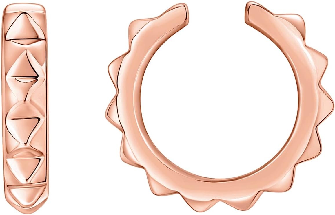 image:imagePAVOI 14K Gold Plated 925 Sterling Silver Round Huggie Ear Cuff Earrings for Women Clip On Cartilage Cuff EarringsRose Gold