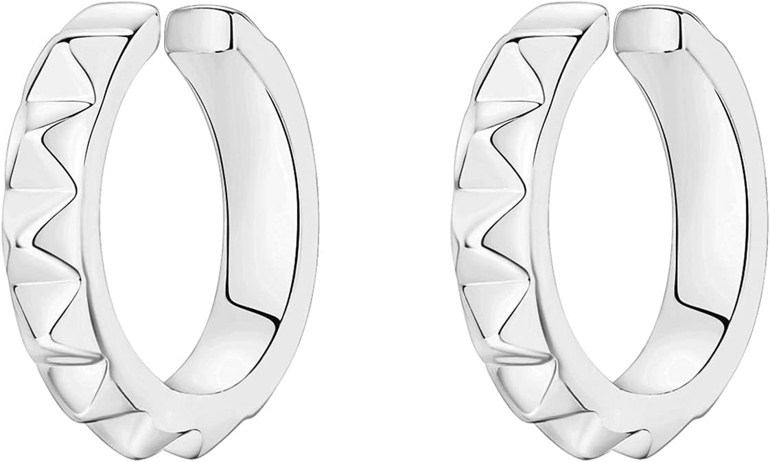 image:imagePAVOI 14K Gold Plated 925 Sterling Silver Round Huggie Ear Cuff Earrings for Women Clip On Cartilage Cuff EarringsWhite Gold