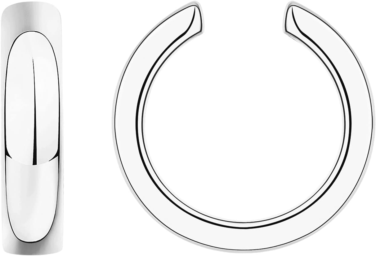 image:imagePAVOI 14K Gold Plated 925 Sterling Silver Round Huggie Ear Cuff Earrings for Women Clip On Cartilage Cuff EarringsWhite Gold