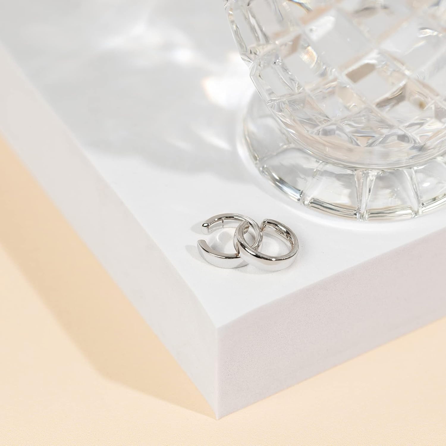 image:imagePAVOI 14K Gold Plated 925 Sterling Silver Round Huggie Ear Cuff Earrings for Women Clip On Cartilage Cuff EarringsWhite Gold