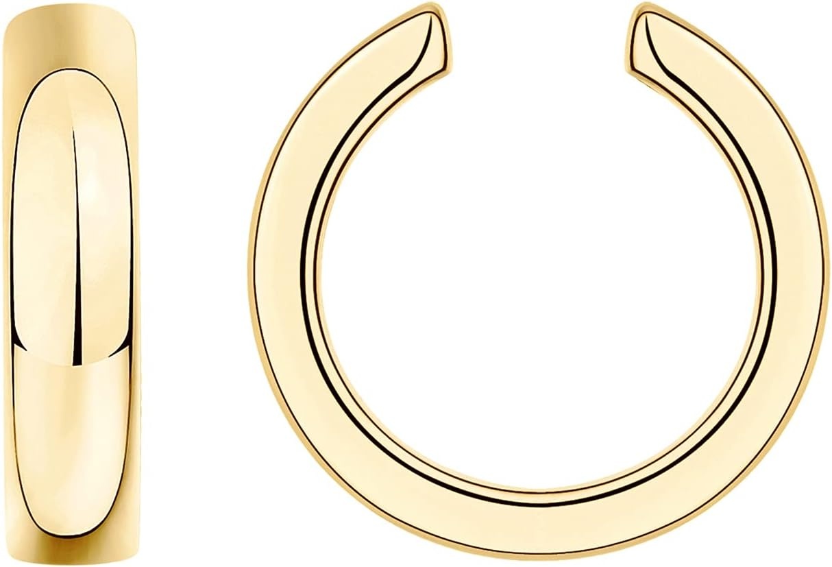image:imagePAVOI 14K Gold Plated 925 Sterling Silver Round Huggie Ear Cuff Earrings for Women Clip On Cartilage Cuff EarringsYellow Gold