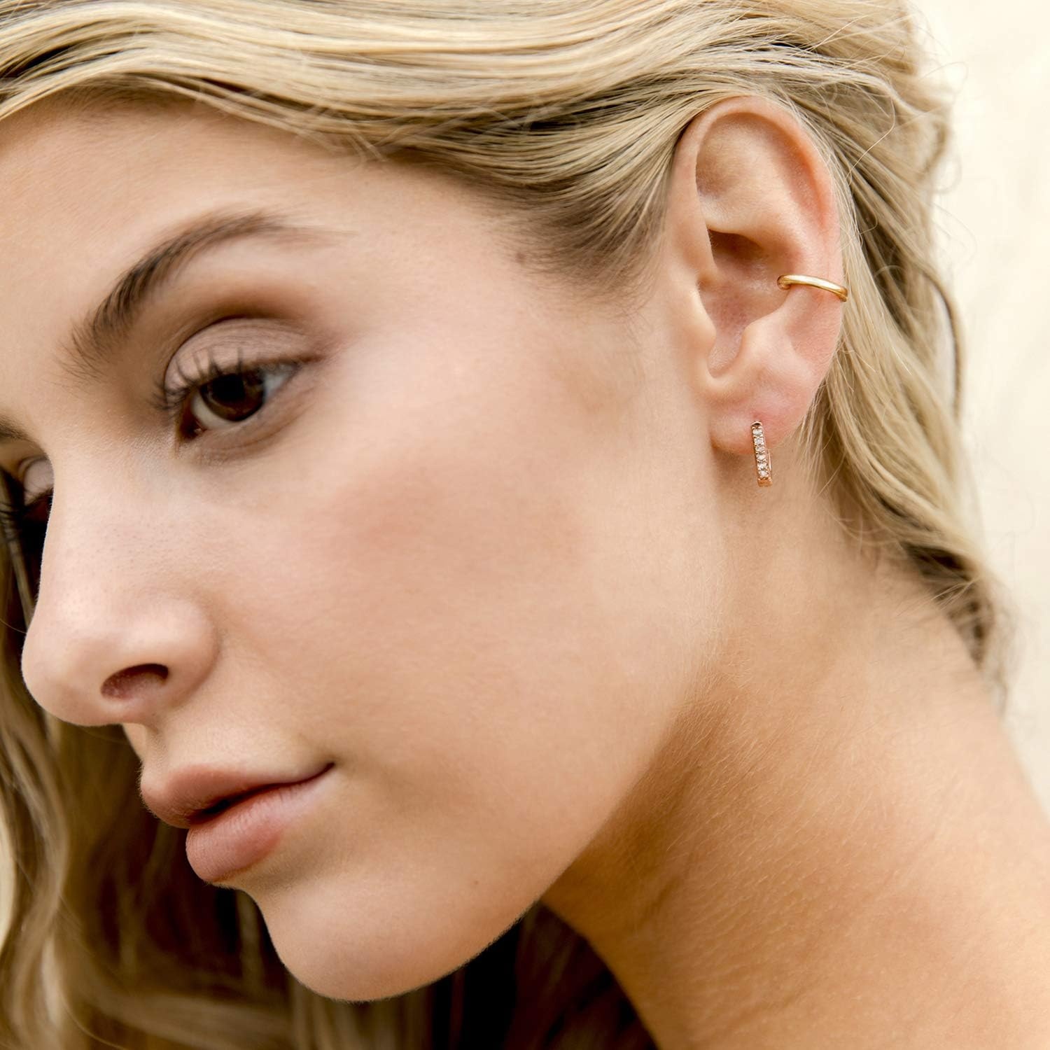image:imagePAVOI 14K Gold Plated 925 Sterling Silver Round Huggie Ear Cuff Earrings for Women Clip On Cartilage Cuff EarringsYellow Gold