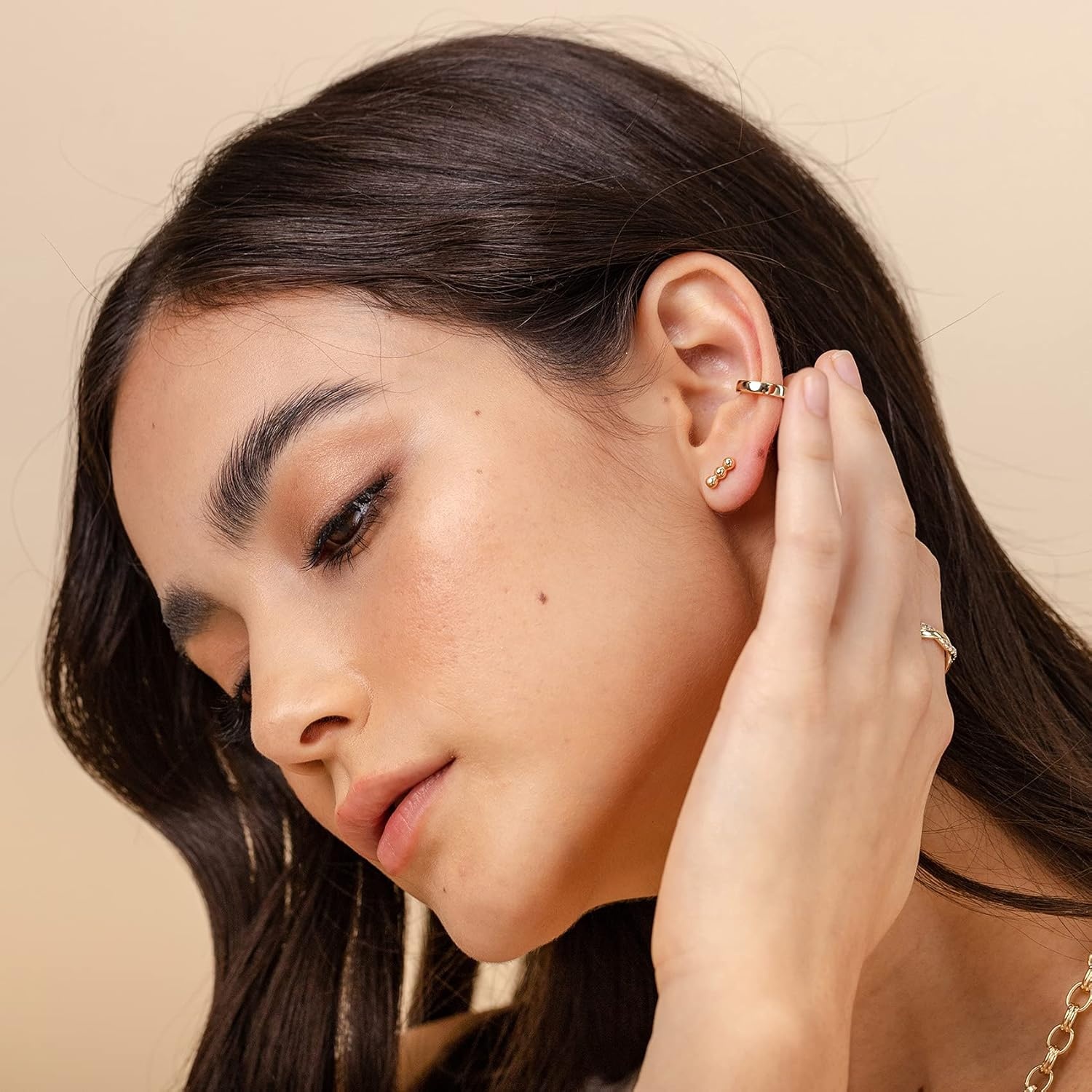 image:imagePAVOI 14K Gold Plated 925 Sterling Silver Round Huggie Ear Cuff Earrings for Women Clip On Cartilage Cuff EarringsYellow Gold