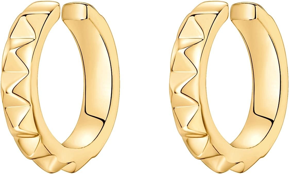 image:imagePAVOI 14K Gold Plated 925 Sterling Silver Round Huggie Ear Cuff Earrings for Women Clip On Cartilage Cuff EarringsYellow Gold