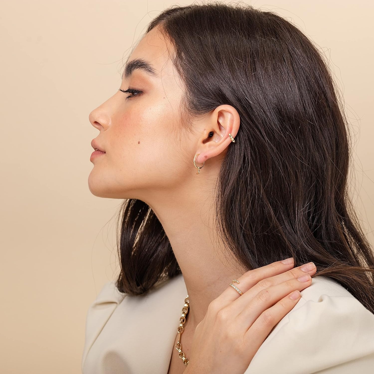 image:imagePAVOI 14K Gold Plated 925 Sterling Silver Round Huggie Ear Cuff Earrings for Women Clip On Cartilage Cuff EarringsYellow Gold