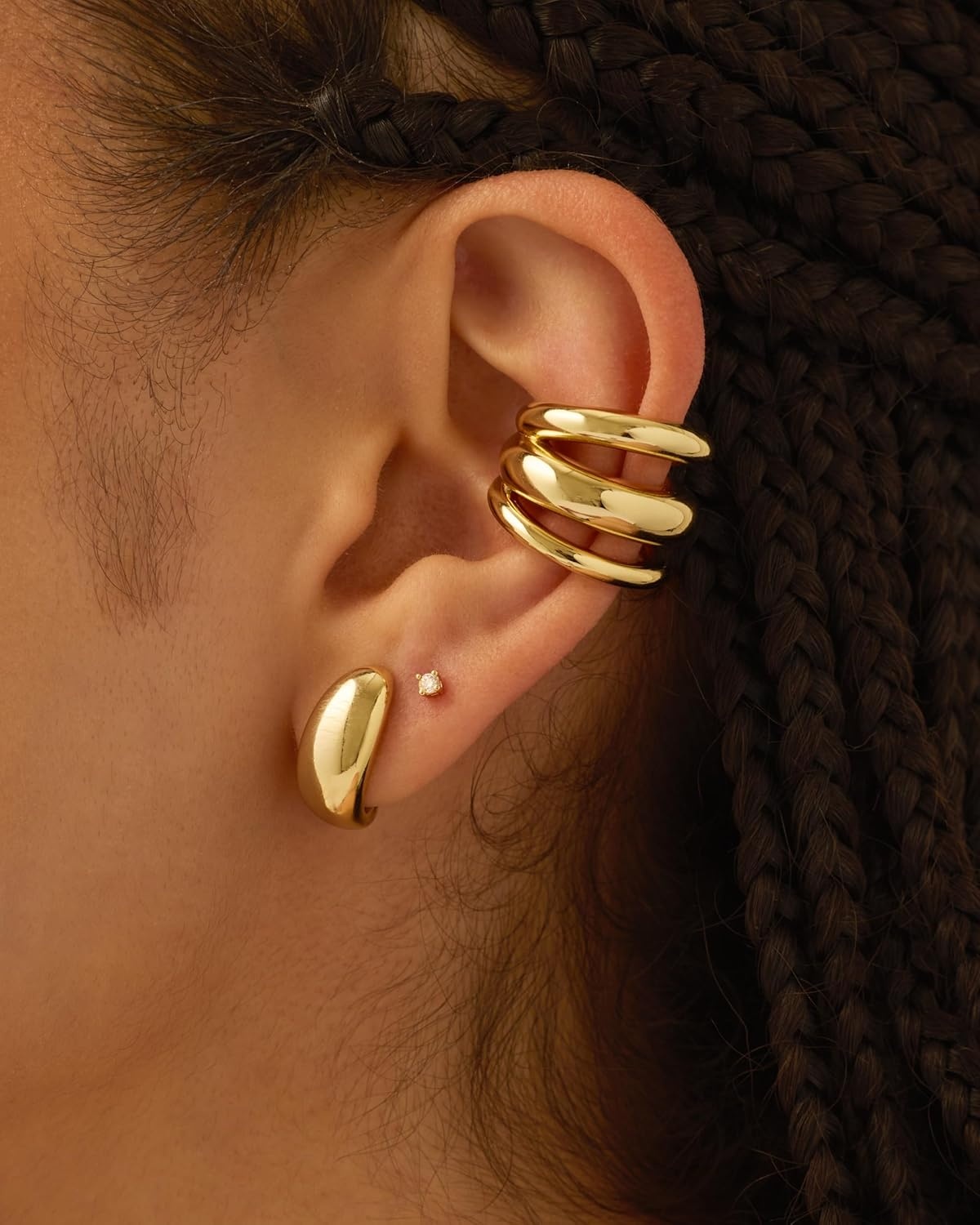 image:imagePAVOI 14K Gold Plated 925 Sterling Silver Round Huggie Ear Cuff Earrings for Women Clip On Cartilage Cuff EarringsYellow Gold