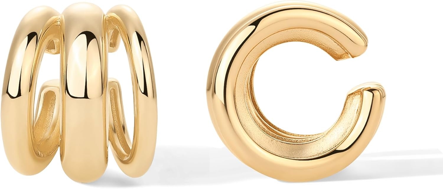 image:imagePAVOI 14K Gold Plated 925 Sterling Silver Round Huggie Ear Cuff Earrings for Women Clip On Cartilage Cuff EarringsYellow Gold