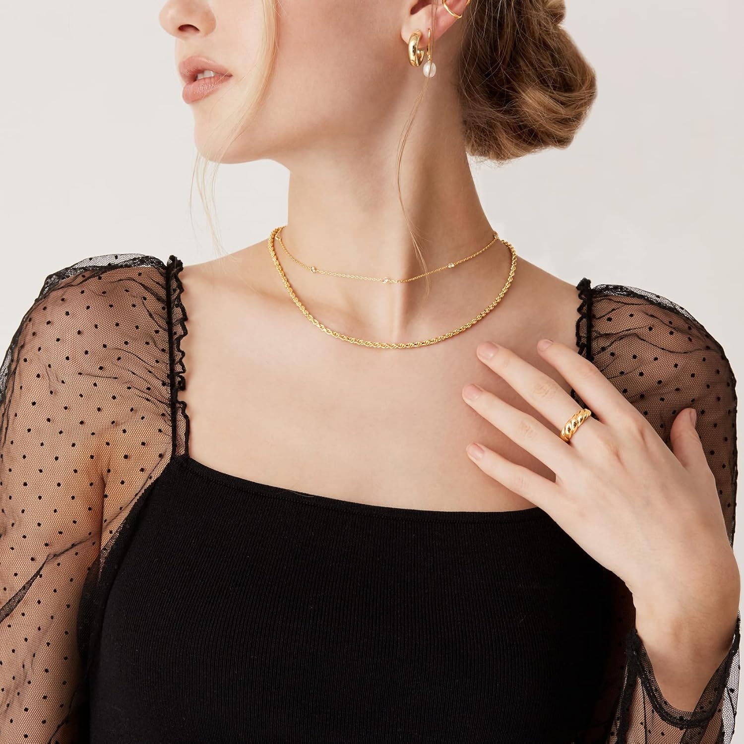 image:imagePAVOI 14K Gold Plated Adjustable Link Chain Necklace for Women Box Rope Sphere Bead Serpentine Anchor Mariner Gold Chain Necklaces18K Yellow Gold Vermeil