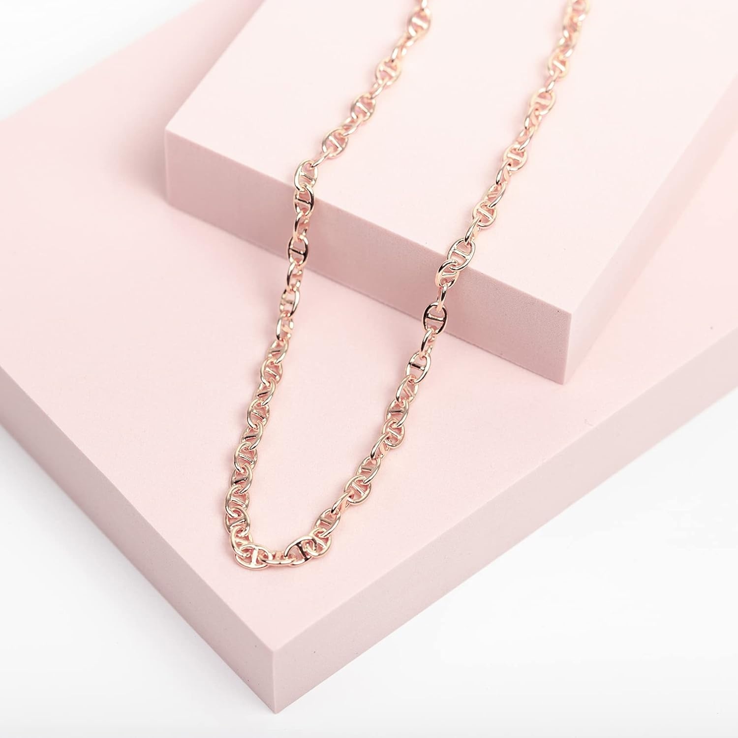 image:imagePAVOI 14K Gold Plated Adjustable Link Chain Necklace for Women Box Rope Sphere Bead Serpentine Anchor Mariner Gold Chain NecklacesRose Gold