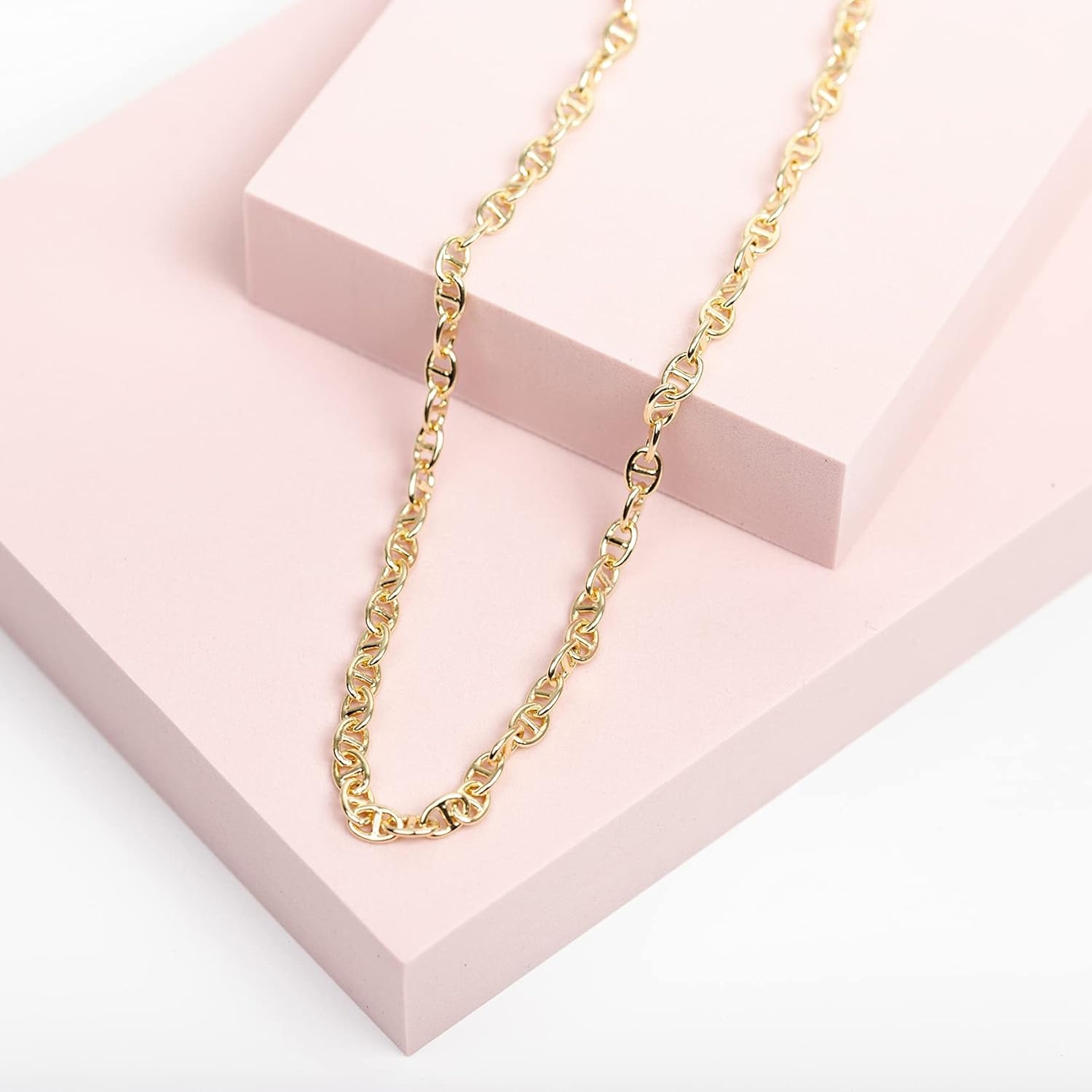 image:imagePAVOI 14K Gold Plated Adjustable Link Chain Necklace for Women Box Rope Sphere Bead Serpentine Anchor Mariner Gold Chain NecklacesYellow Gold