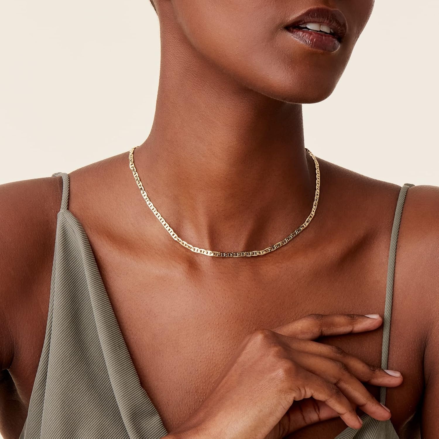 image:imagePAVOI 14K Gold Plated Adjustable Link Chain Necklace for Women Box Rope Sphere Bead Serpentine Anchor Mariner Gold Chain NecklacesYellow Gold