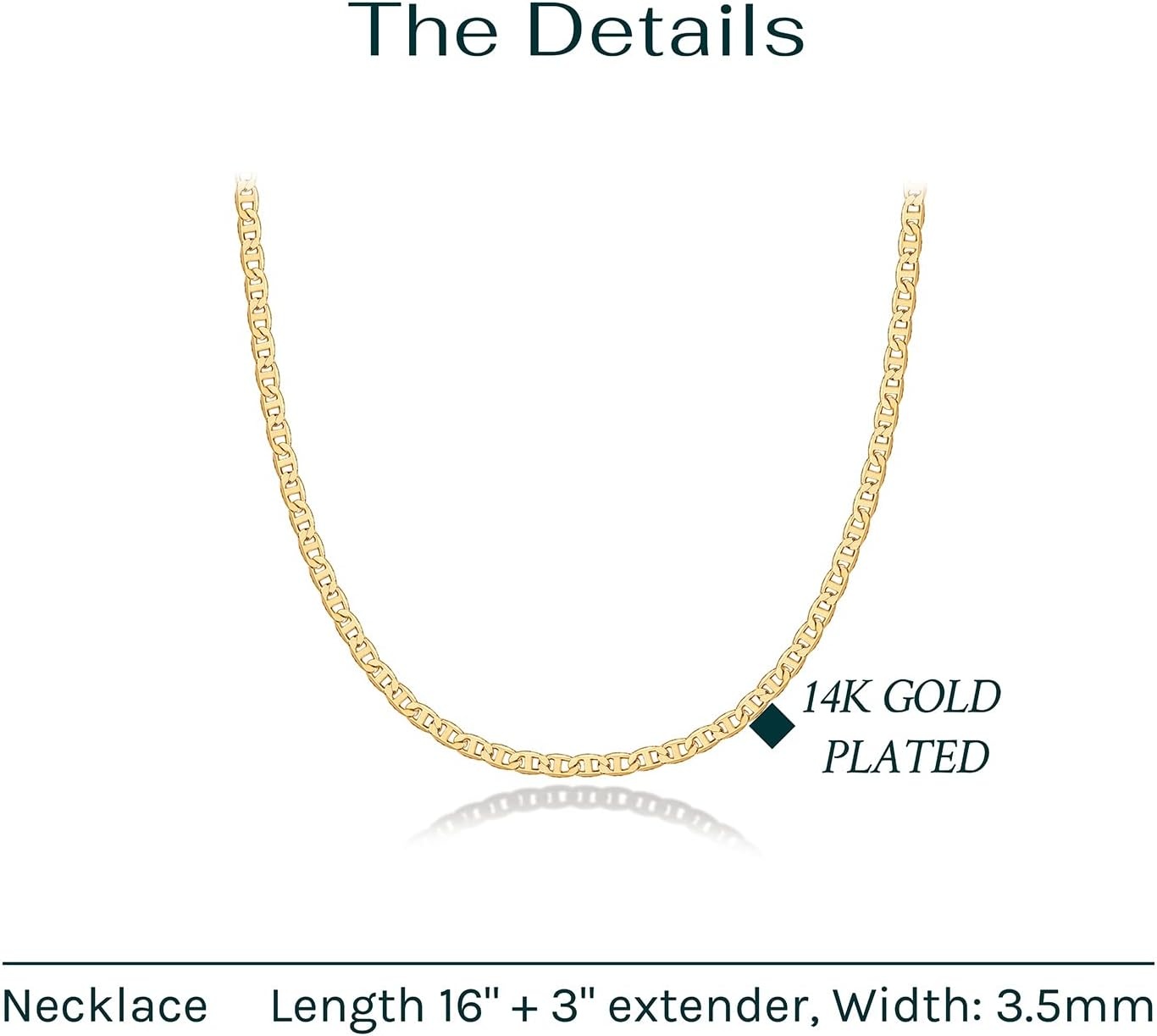 image:imagePAVOI 14K Gold Plated Adjustable Link Chain Necklace for Women Box Rope Sphere Bead Serpentine Anchor Mariner Gold Chain NecklacesYellow Gold