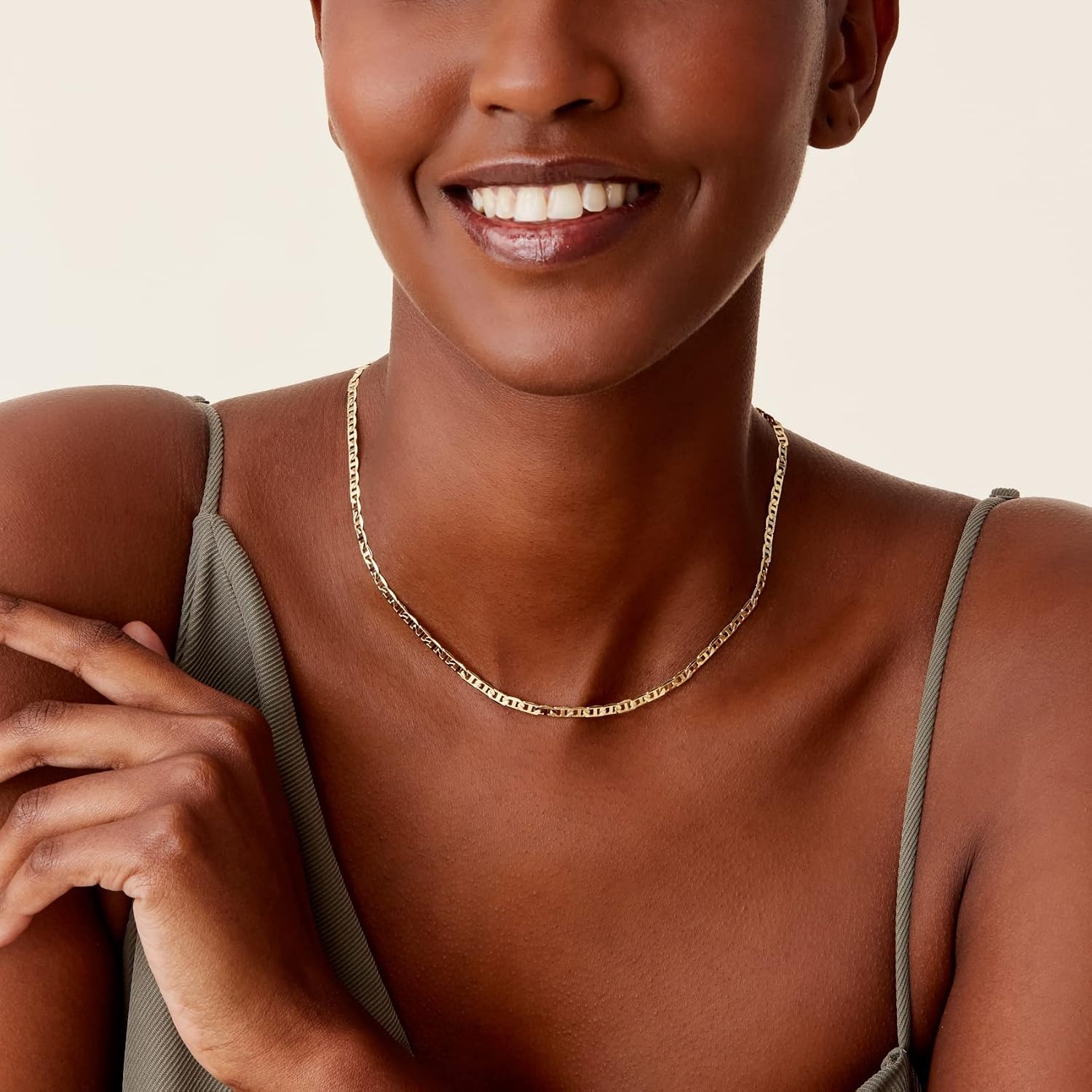 image:imagePAVOI 14K Gold Plated Adjustable Link Chain Necklace for Women Box Rope Sphere Bead Serpentine Anchor Mariner Gold Chain NecklacesYellow Gold