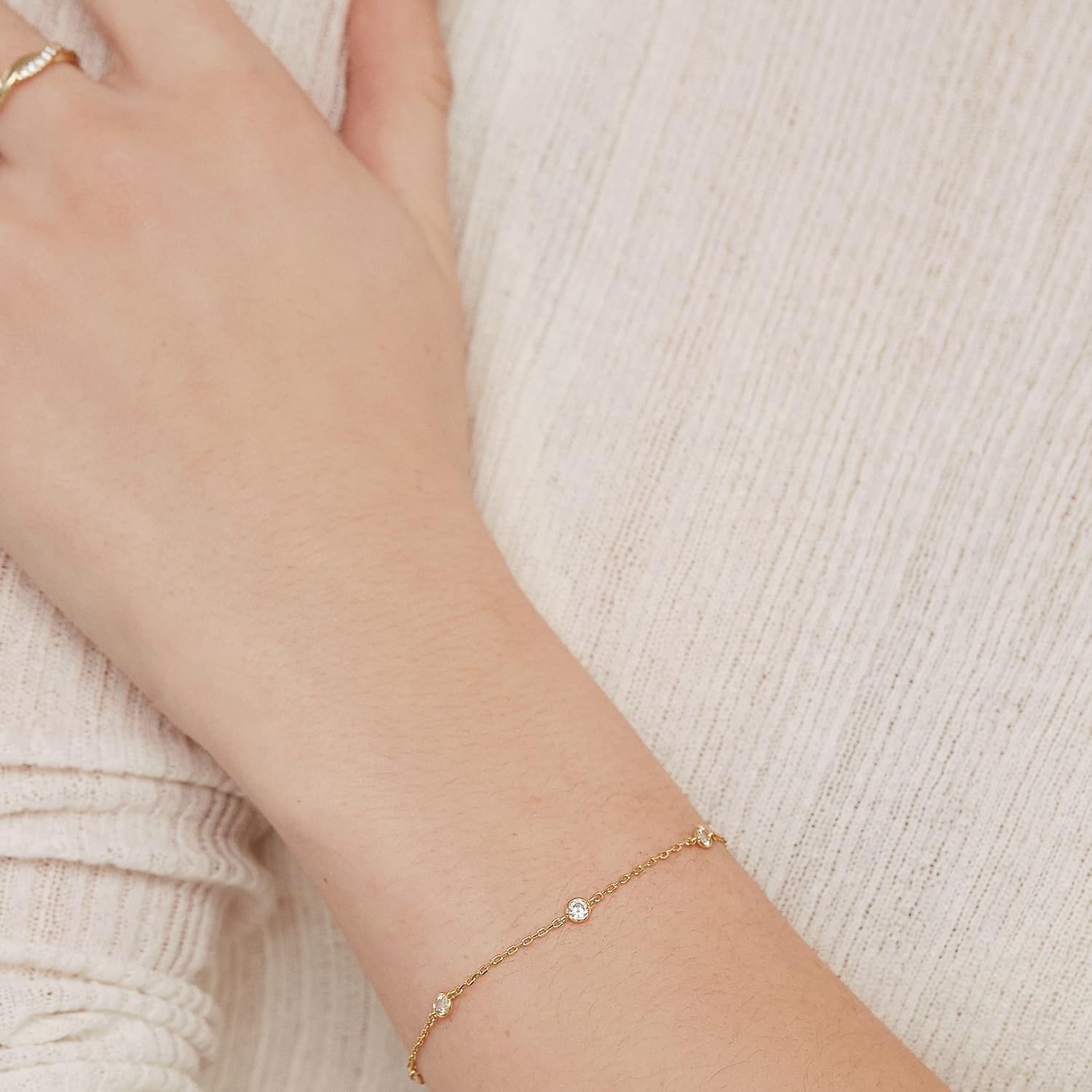 image:imagePAVOI 14K Gold Plated Beaded Bracelet for Women Stackable Gold Bead Bracelet Adjustable Dainty Gold JewelryRose Gold