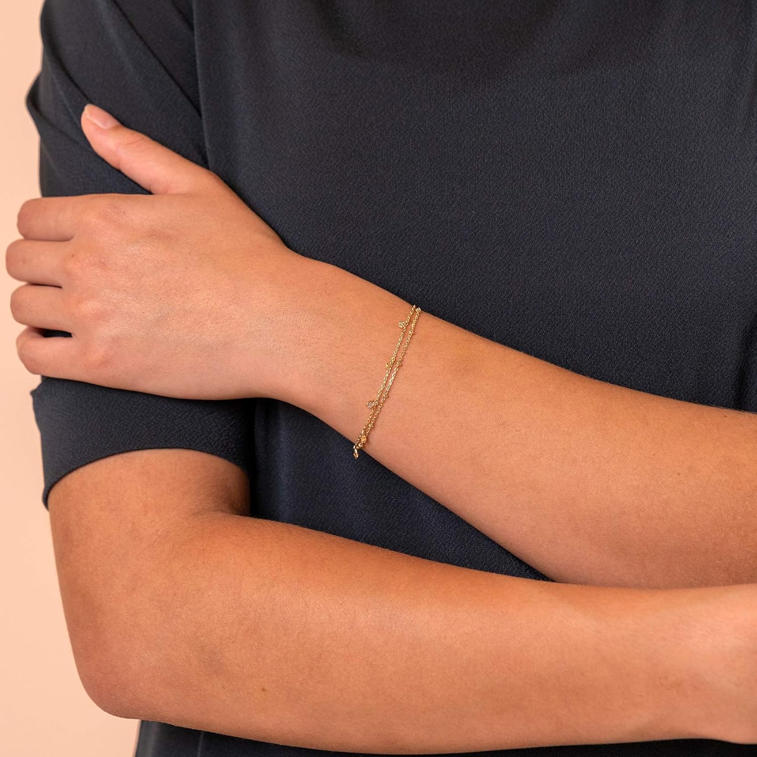 image:imagePAVOI 14K Gold Plated Beaded Bracelet for Women Stackable Gold Bead Bracelet Adjustable Dainty Gold JewelryRose Gold