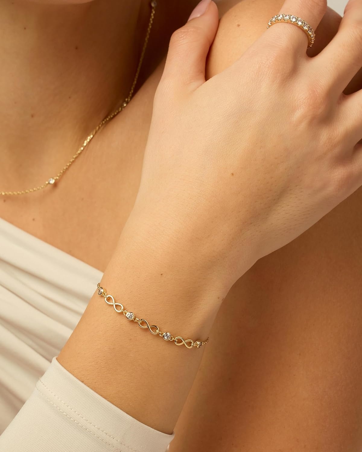 image:imagePAVOI 14K Gold Plated Beaded Bracelet for Women Stackable Gold Bead Bracelet Adjustable Dainty Gold JewelryYellow Gold