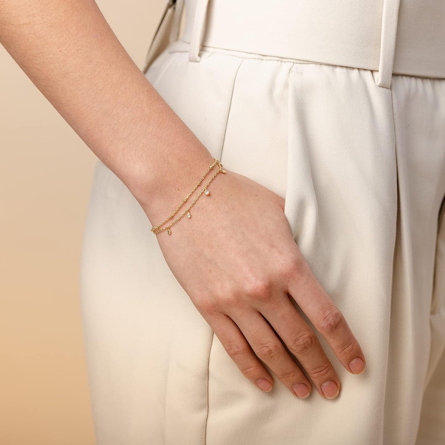 image:imagePAVOI 14K Gold Plated Beaded Bracelet for Women Stackable Gold Bead Bracelet Adjustable Dainty Gold JewelryYellow Gold