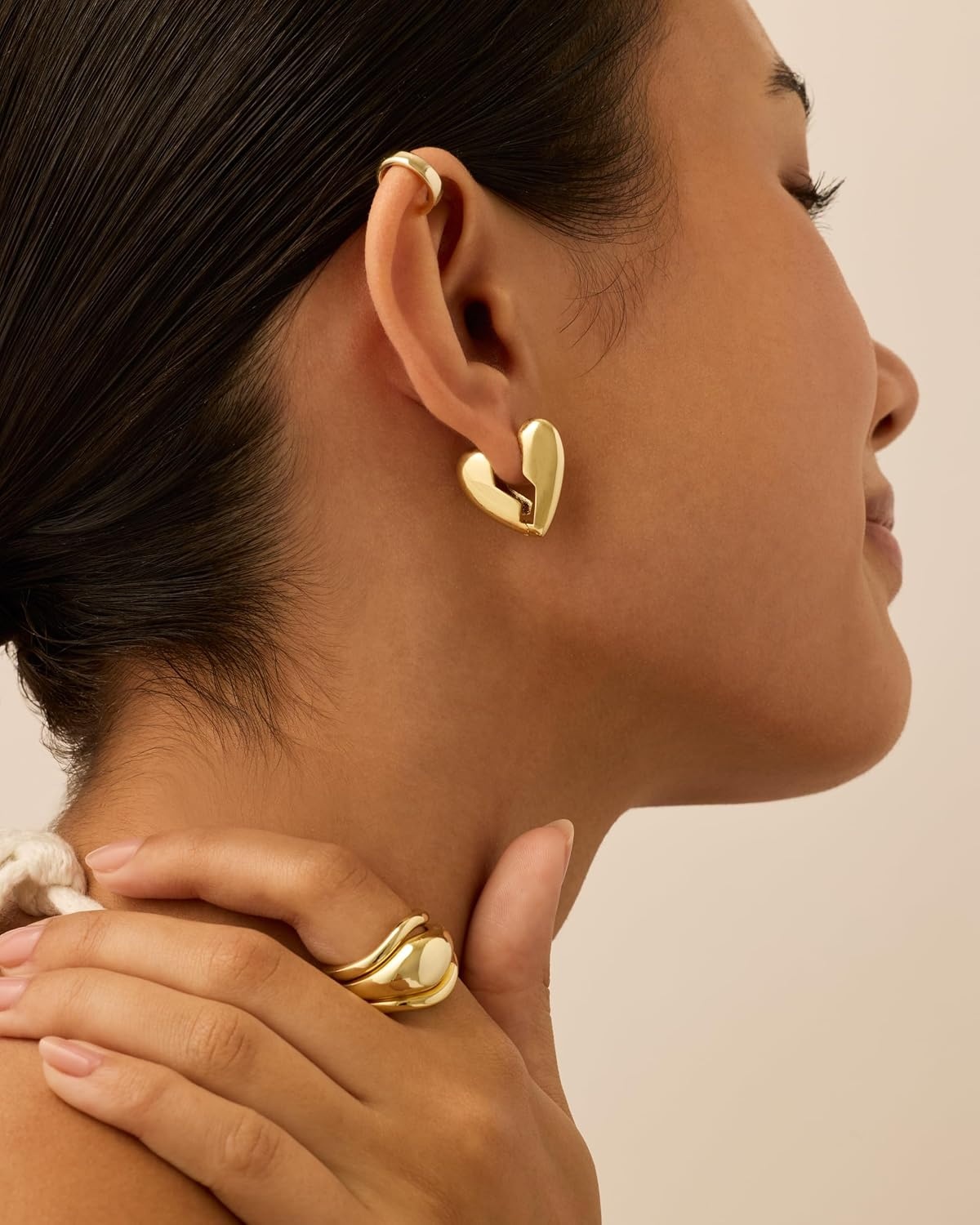 image:imagePAVOI 14K Gold Plated Bold Chunky Heart Hoop Earrings for Women Gold Earring Pair Valentines Day Trendy JewelryBroken Heart