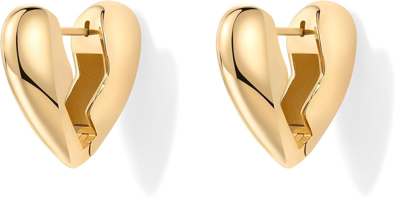 image:imagePAVOI 14K Gold Plated Bold Chunky Heart Hoop Earrings for Women Gold Earring Pair Valentines Day Trendy JewelryBroken Heart