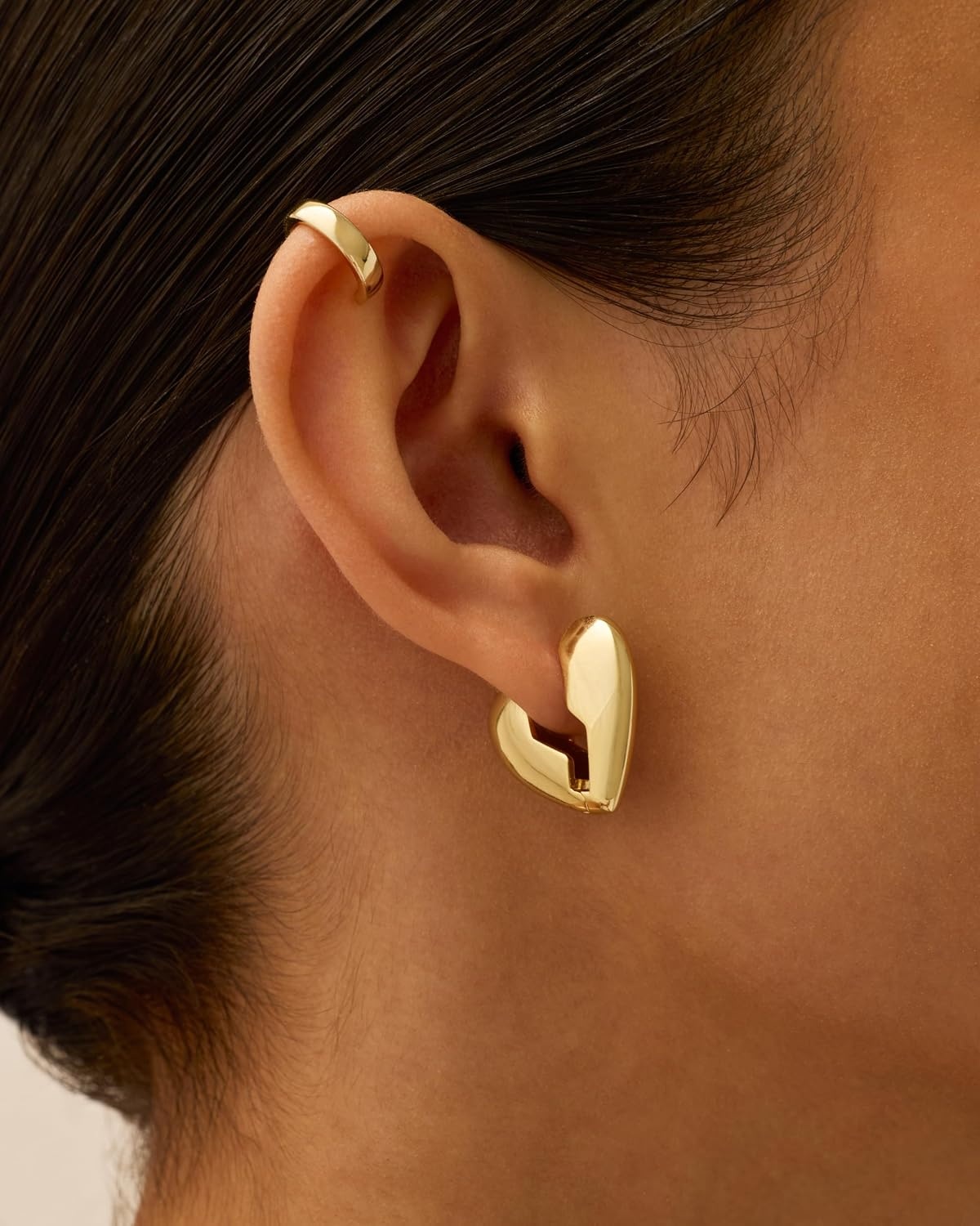 image:imagePAVOI 14K Gold Plated Bold Chunky Heart Hoop Earrings for Women Gold Earring Pair Valentines Day Trendy JewelryBroken Heart