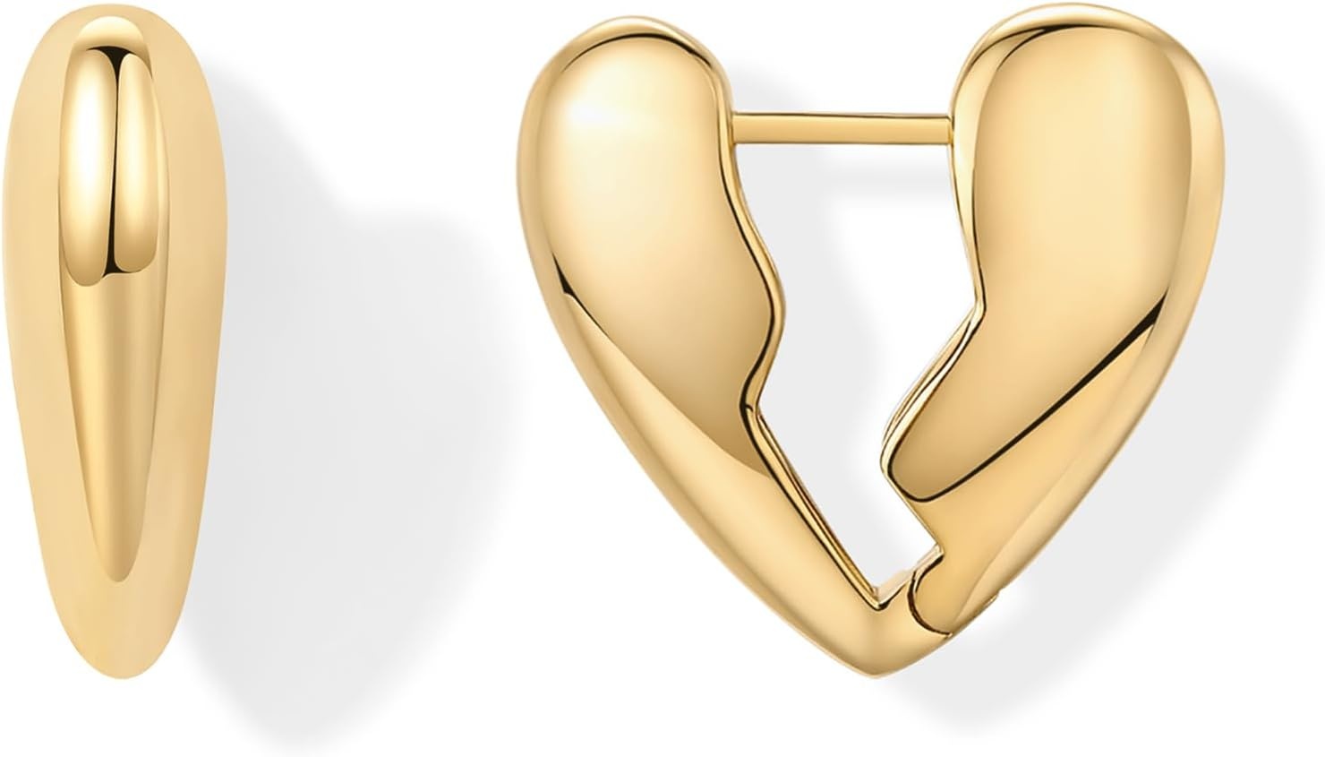 image:imagePAVOI 14K Gold Plated Bold Chunky Heart Hoop Earrings for Women Gold Earring Pair Valentines Day Trendy JewelryBroken Heart