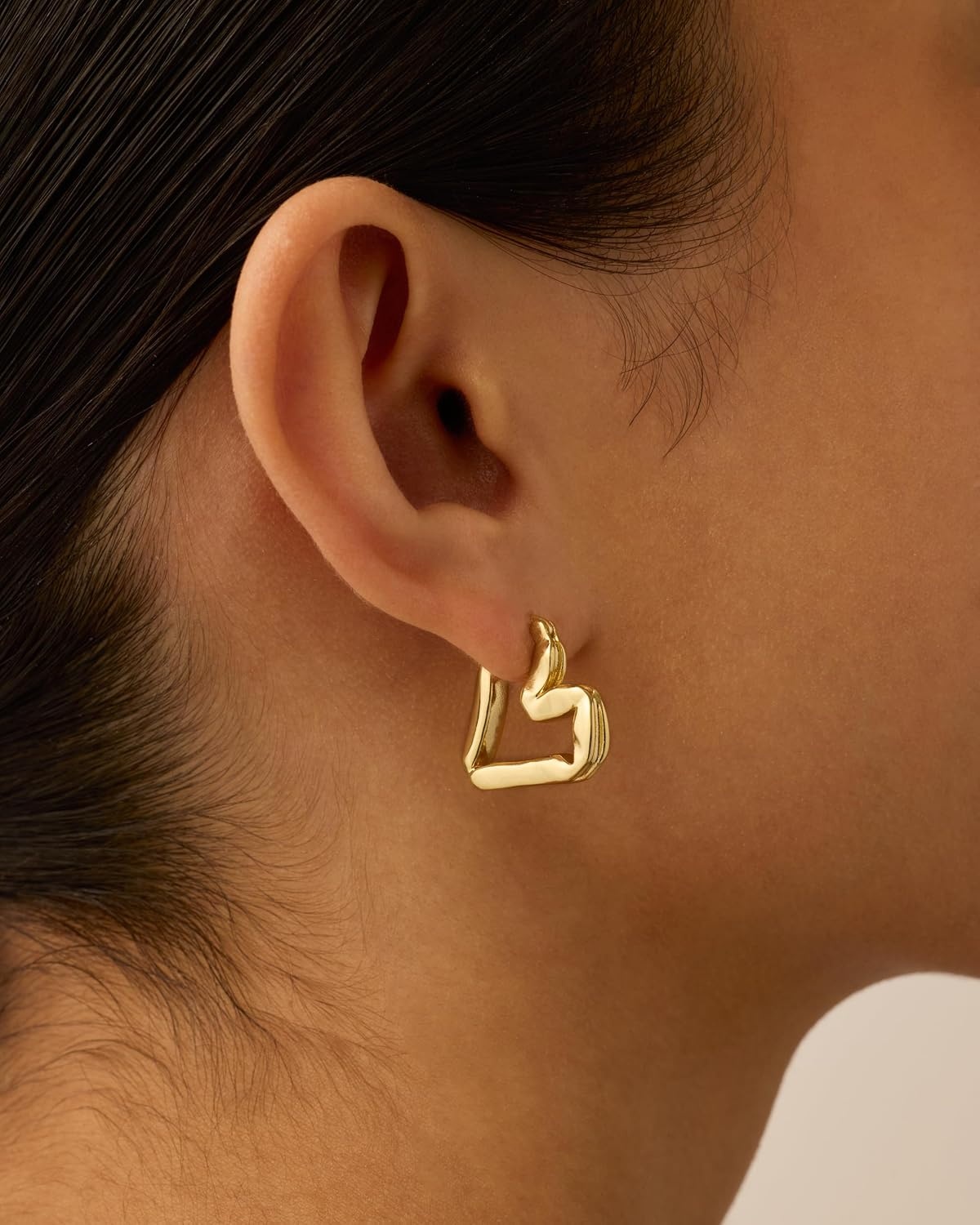 image:imagePAVOI 14K Gold Plated Bold Chunky Heart Hoop Earrings for Women Gold Earring Pair Valentines Day Trendy JewelryHeart