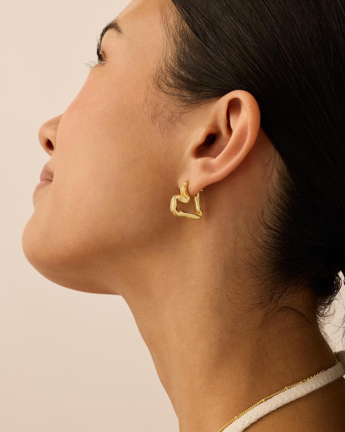 image:imagePAVOI 14K Gold Plated Bold Chunky Heart Hoop Earrings for Women Gold Earring Pair Valentines Day Trendy JewelryHeart