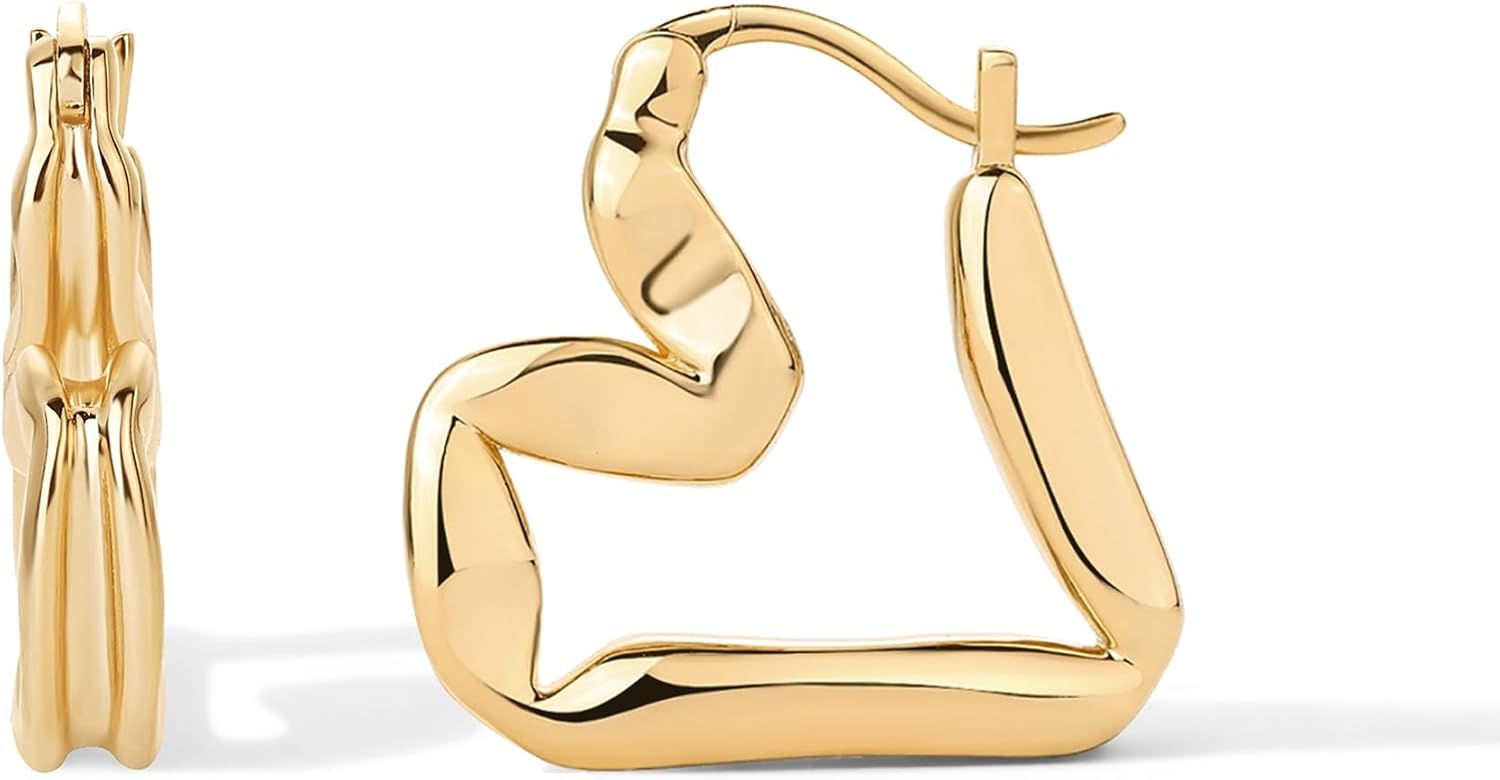 image:imagePAVOI 14K Gold Plated Bold Chunky Heart Hoop Earrings for Women Gold Earring Pair Valentines Day Trendy JewelryHeart