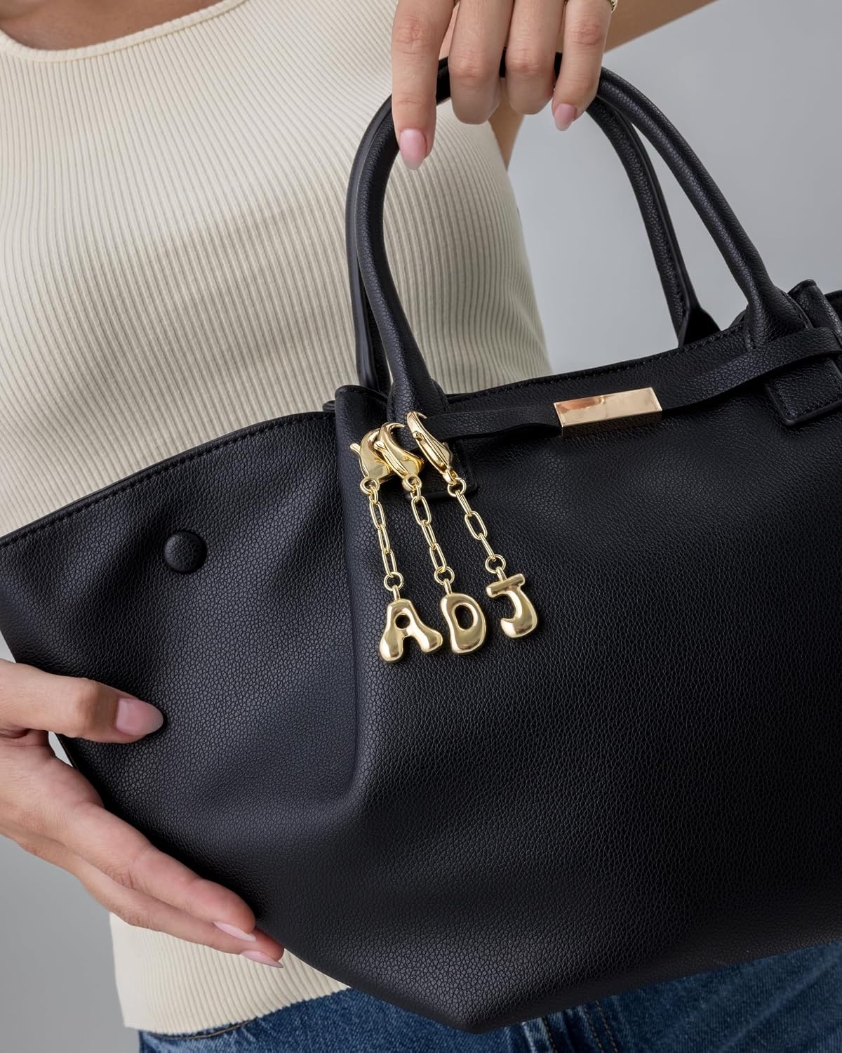 image:imagePAVOI 14K Gold Plated Bubble Letter Bag Charm for Handbags Gold Initial Letter Keychain for Women Chunky Purse Charm GiftS