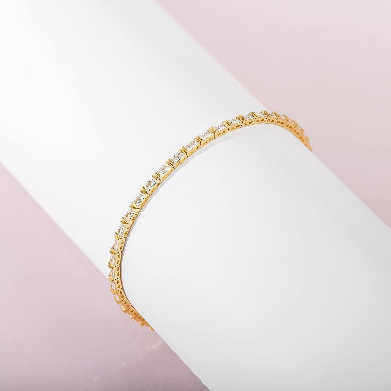 image:imagePAVOI 14K Gold Plated CZ Tennis Bracelet For Women Classic Emerald Cut Simulated Diamond Bracelet7 Inches