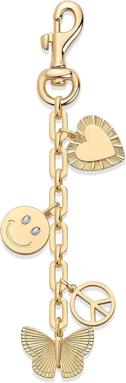 image:imagePAVOI 14K Gold Plated Chain Bag Charm for Handbags Motif Charms Keychain for Women Valentines Day Purse Accessory GiftPeace Love
