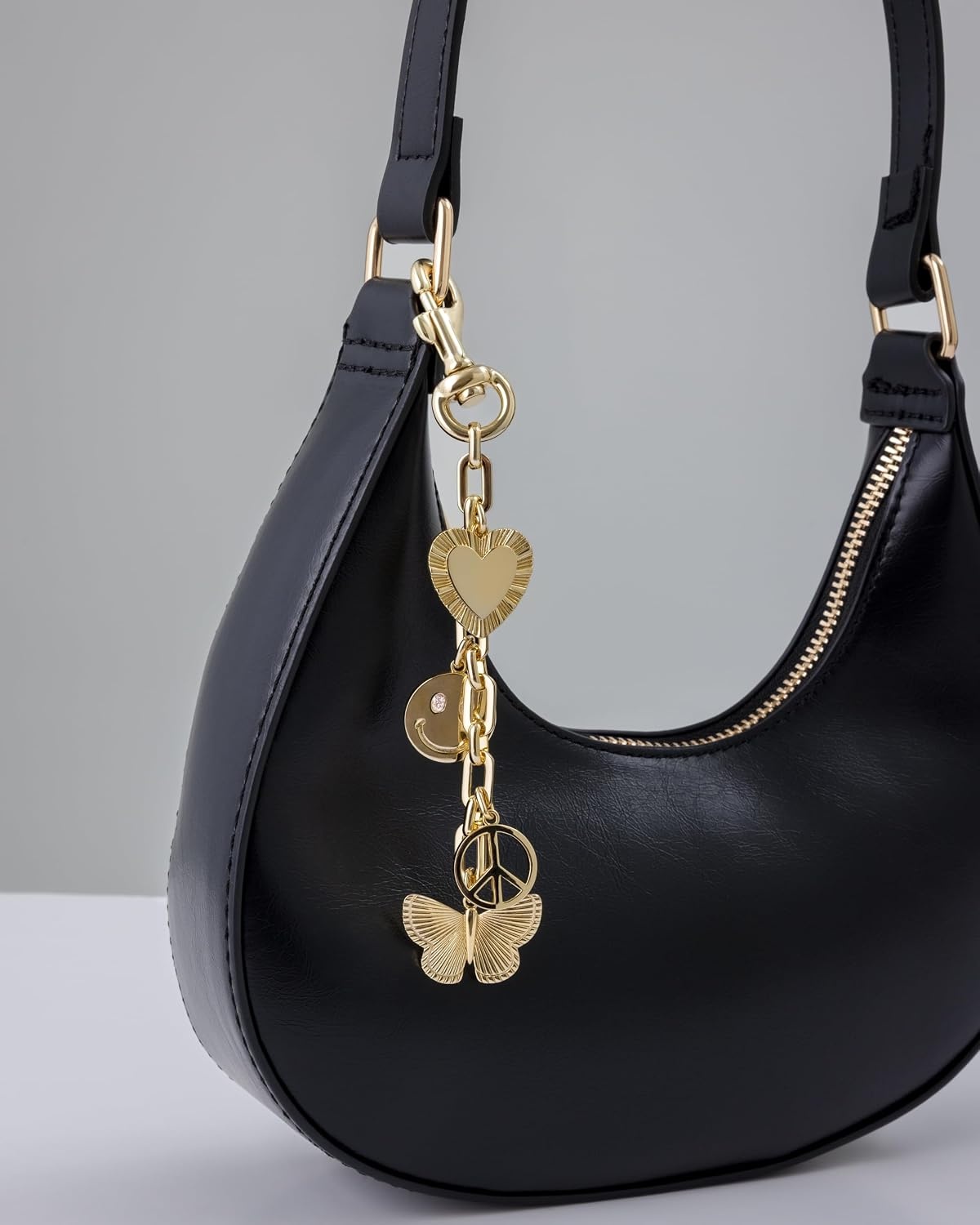 image:imagePAVOI 14K Gold Plated Chain Bag Charm for Handbags Motif Charms Keychain for Women Valentines Day Purse Accessory GiftPeace Love
