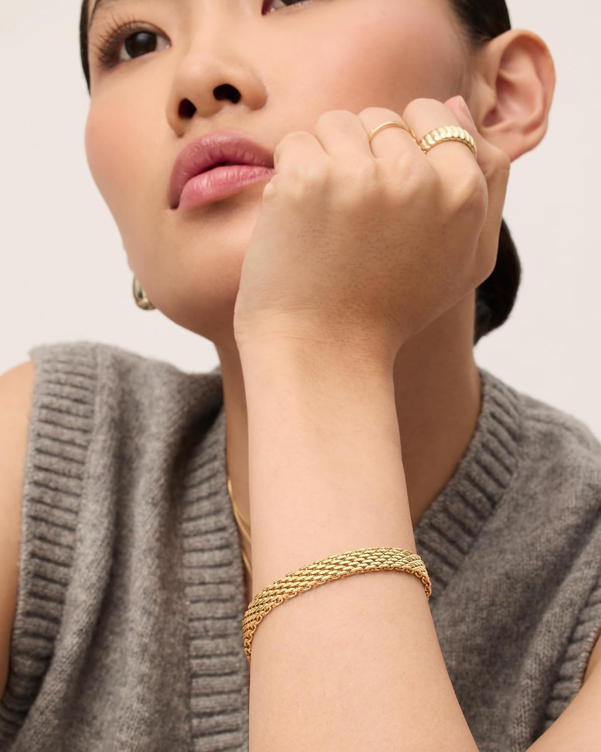 image:imagePAVOI 14K Gold Plated Chunky Chain Adjustable Bracelet for Women Stainless Steel Lightweight Trendy Chain BraceletYellow Gold