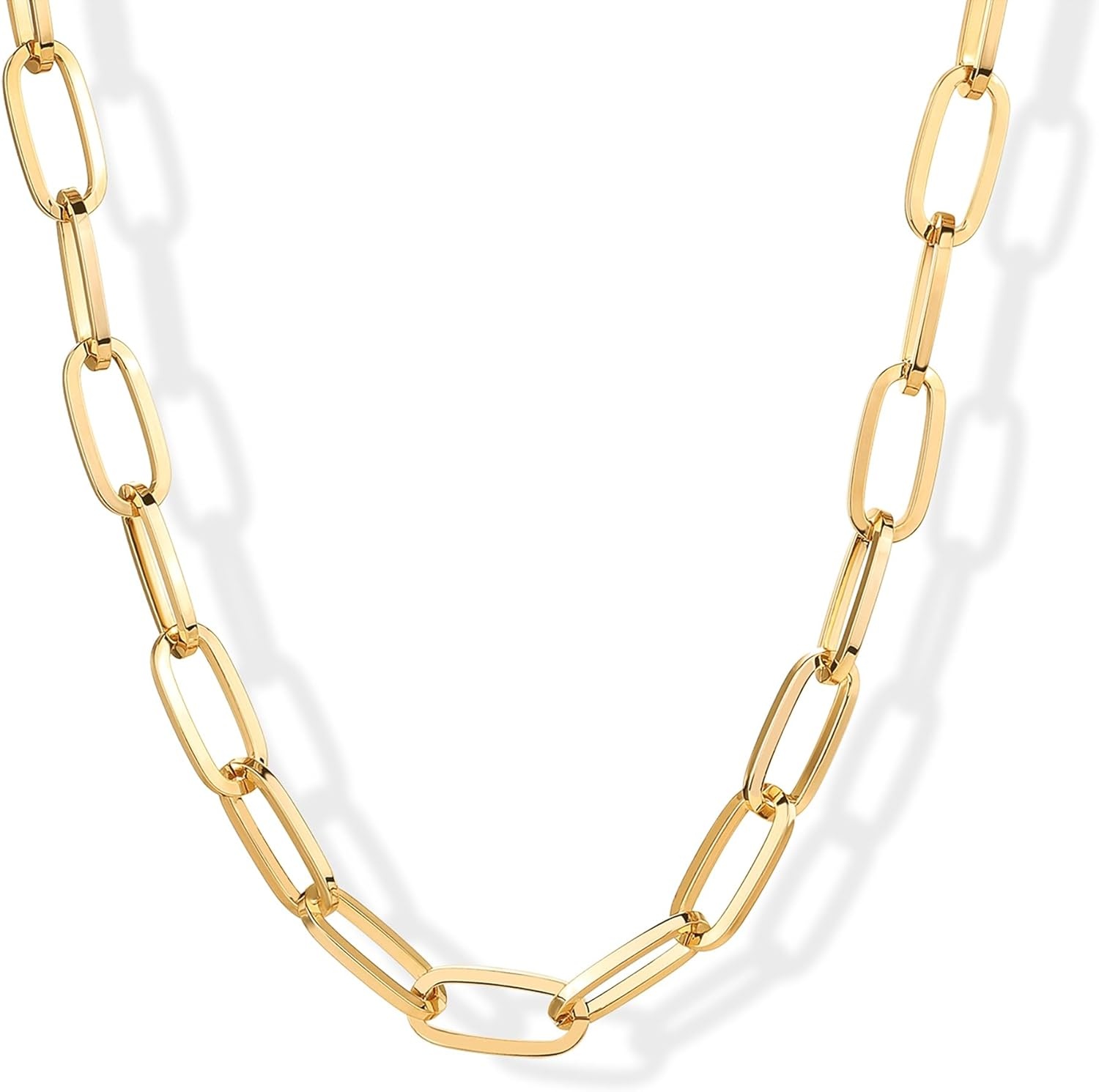 image:imagePAVOI 14K Gold Plated Chunky Chain Choker Necklaces for Women Gold Statement Graduated Link Chain Necklace Bold Oval Link Barbell Links Paperclip ChainsPaperclip