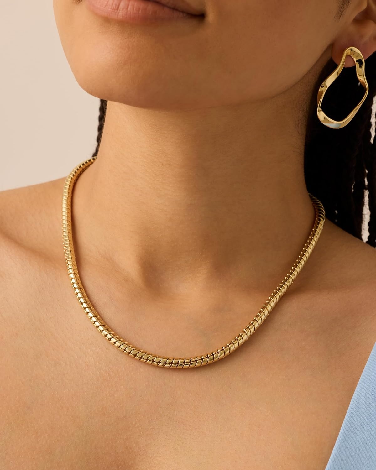 image:imagePAVOI 14K Gold Plated Chunky Chain Choker Necklaces for Women Gold Statement Graduated Link Chain Necklace Bold Oval Link Barbell Links Paperclip ChainsSnake 5MM