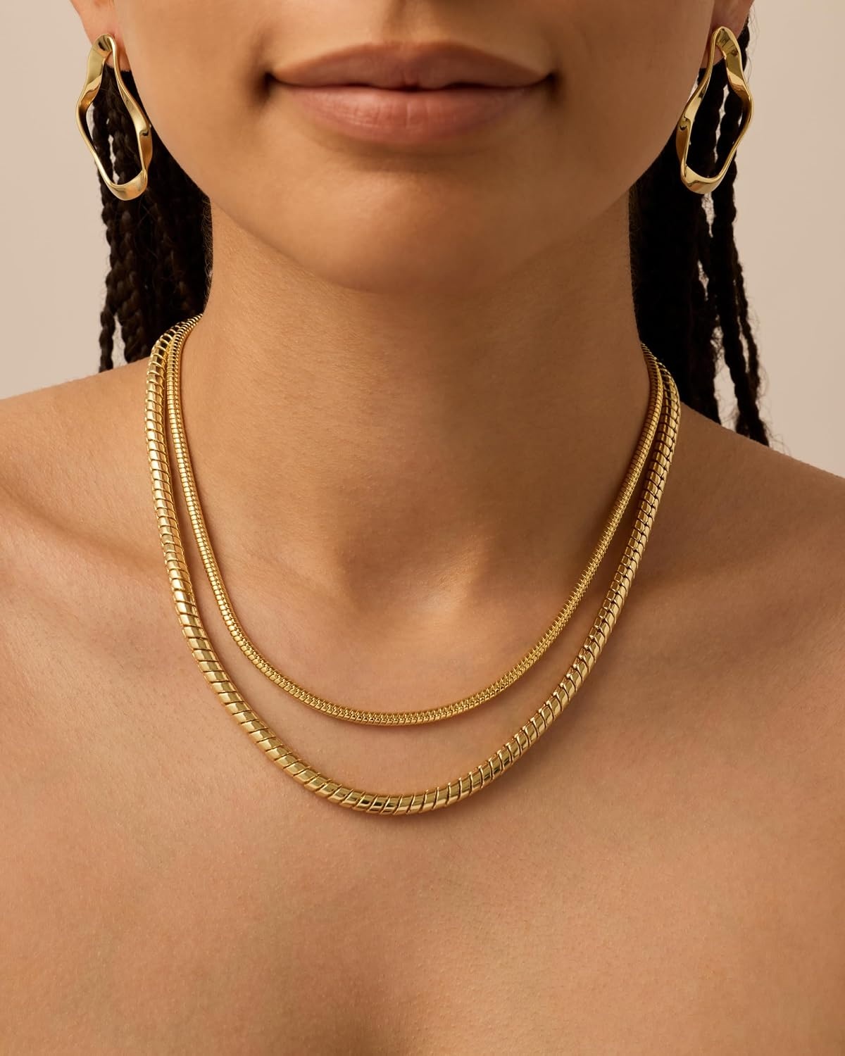 image:imagePAVOI 14K Gold Plated Chunky Chain Choker Necklaces for Women Gold Statement Graduated Link Chain Necklace Bold Oval Link Barbell Links Paperclip ChainsSnake 3MM