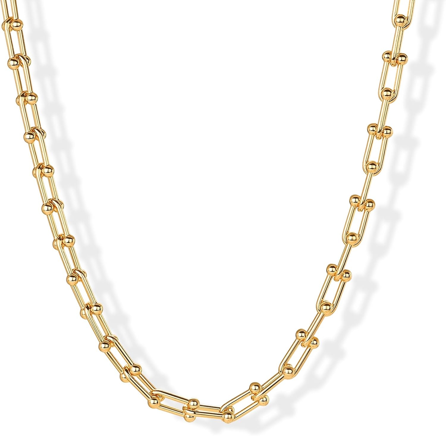 image:imagePAVOI 14K Gold Plated Chunky Chain Choker Necklaces for Women Gold Statement Graduated Link Chain Necklace Bold Oval Link Barbell Links Paperclip ChainsUShaped