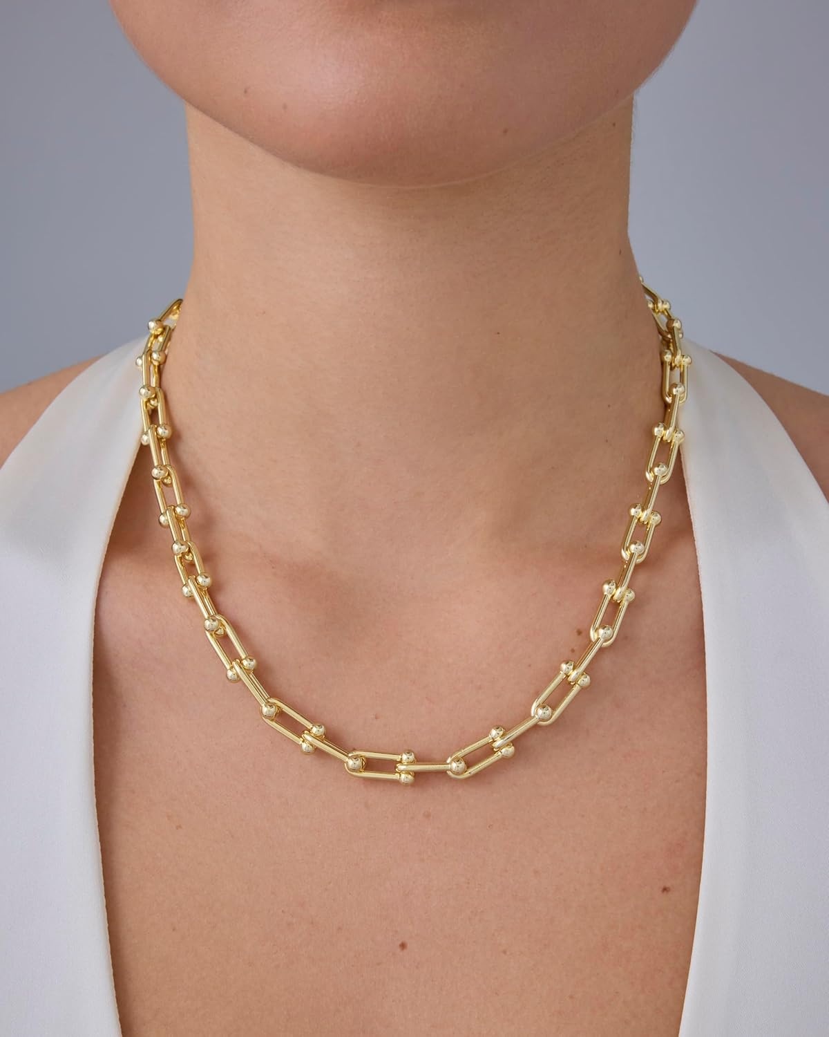 image:imagePAVOI 14K Gold Plated Chunky Chain Choker Necklaces for Women Gold Statement Graduated Link Chain Necklace Bold Oval Link Barbell Links Paperclip ChainsUShaped