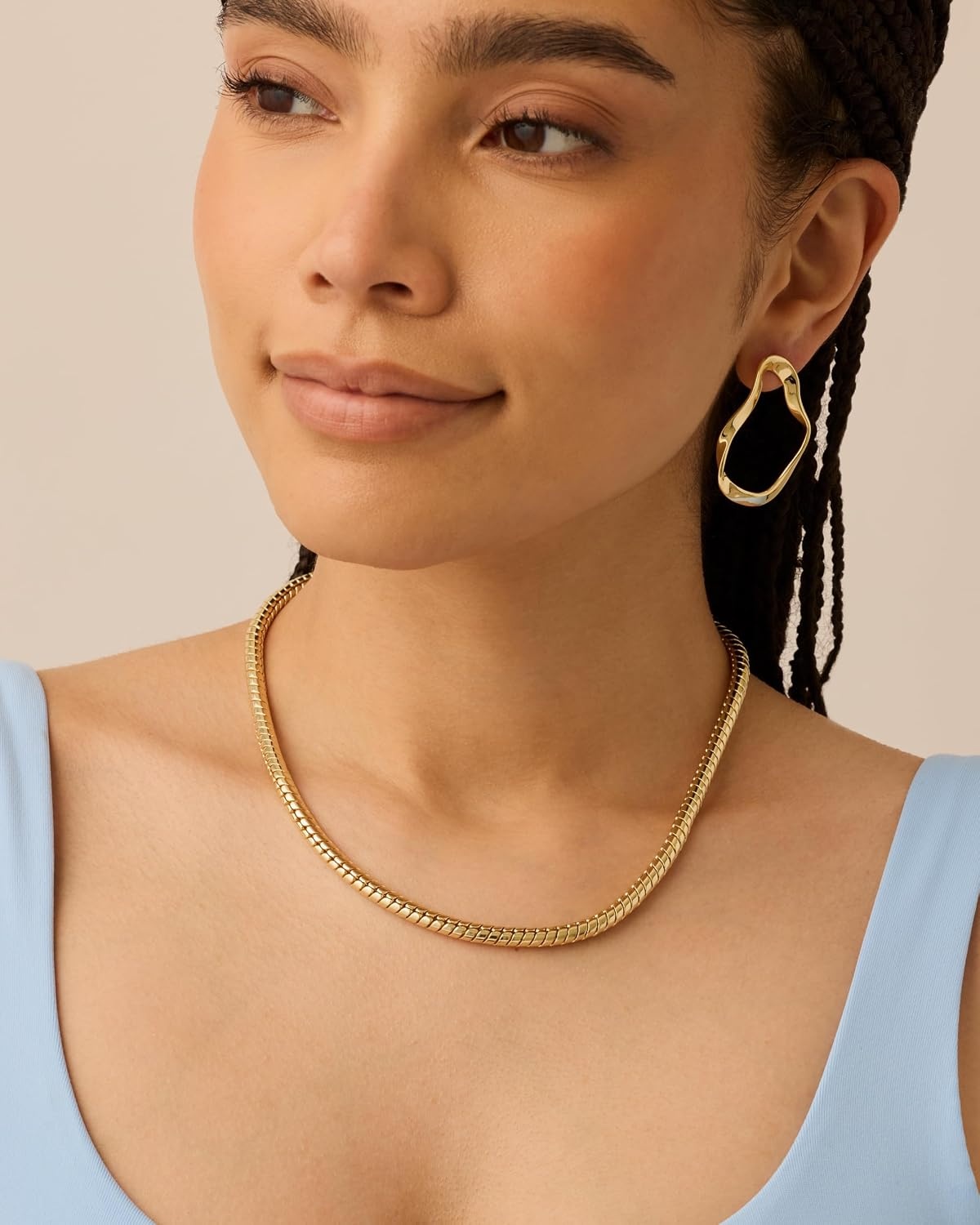 image:imagePAVOI 14K Gold Plated Chunky Chain Choker Necklaces for Women Gold Statement Graduated Link Chain Necklace Bold Oval Link Barbell Links Paperclip ChainsSnake 5MM