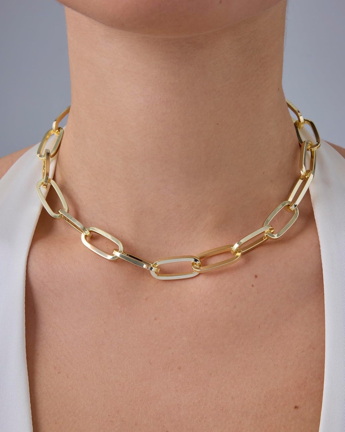 image:imagePAVOI 14K Gold Plated Chunky Chain Choker Necklaces for Women Gold Statement Graduated Link Chain Necklace Bold Oval Link Barbell Links Paperclip ChainsPaperclip