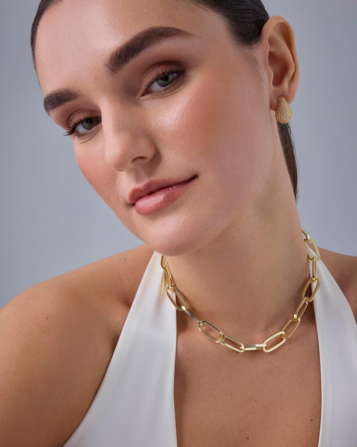 image:imagePAVOI 14K Gold Plated Chunky Chain Choker Necklaces for Women Gold Statement Graduated Link Chain Necklace Bold Oval Link Barbell Links Paperclip ChainsPaperclip